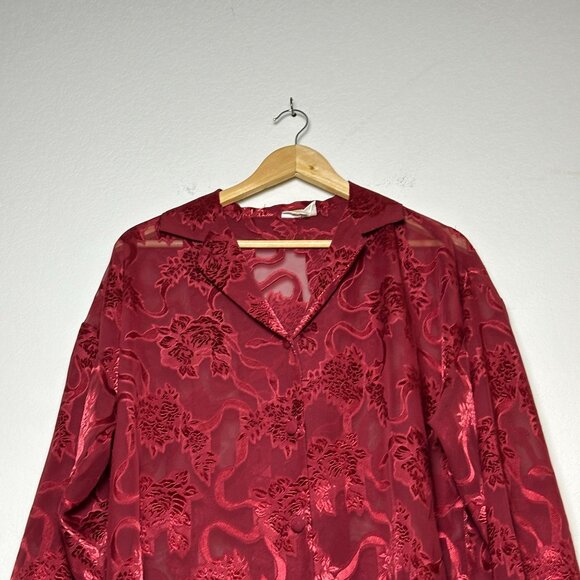 VTG Victoria Secret Gold Label Floral Button Up Nightgown Shirt Semi Sheer Sz M - Picture 12 of 15